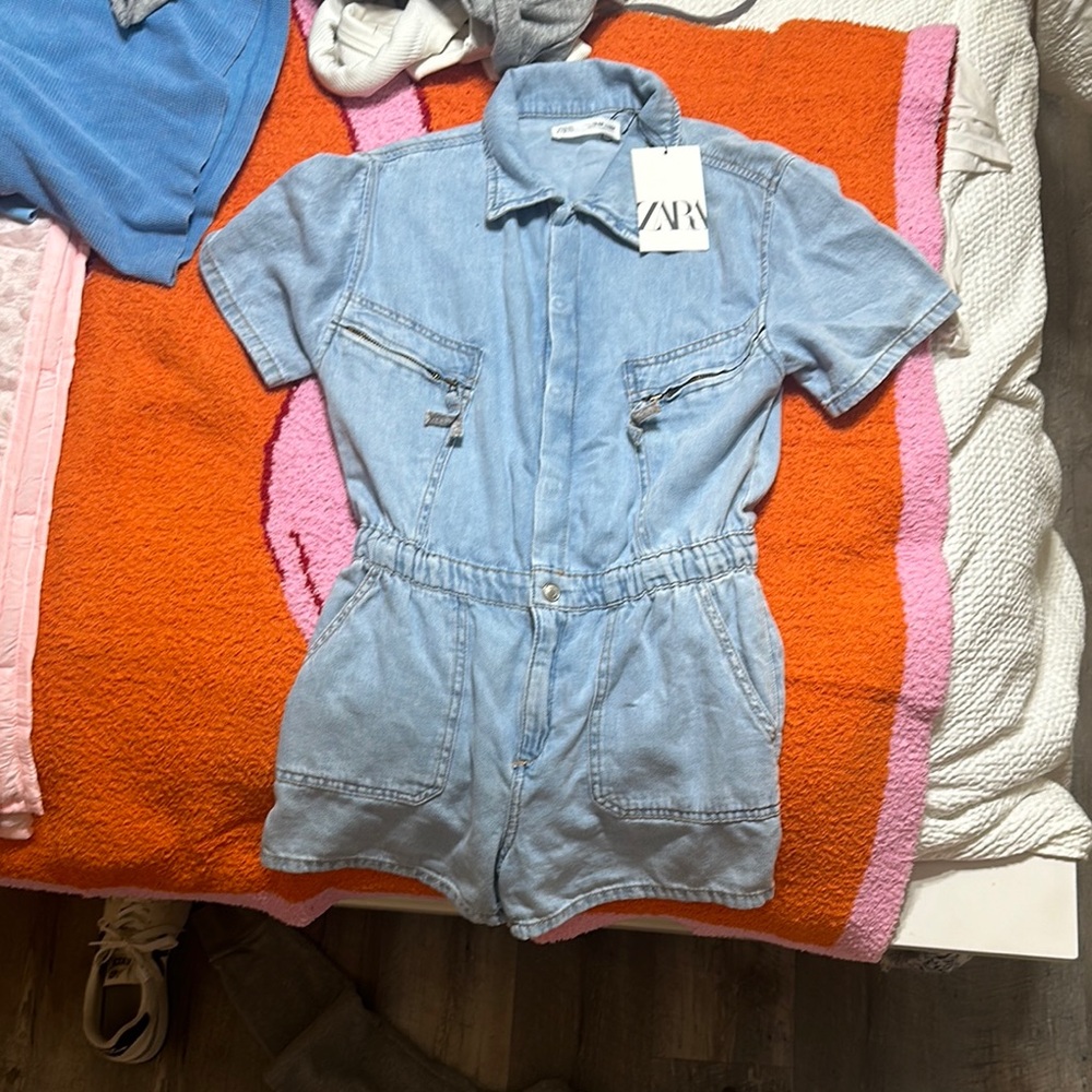 Zara Light Blue Denim Romper